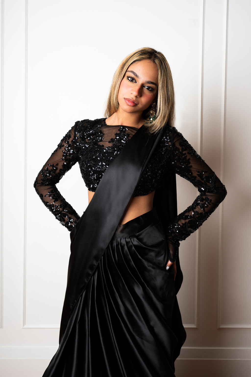 Embroidery Blouse & Fusion Sari Skirt (Set)